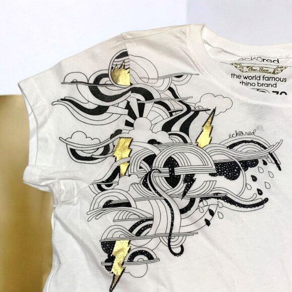 Retro Ecko Red White Gold Graphic Cap Sleeve Tee Shirt NWOT - Picture 2 of 7